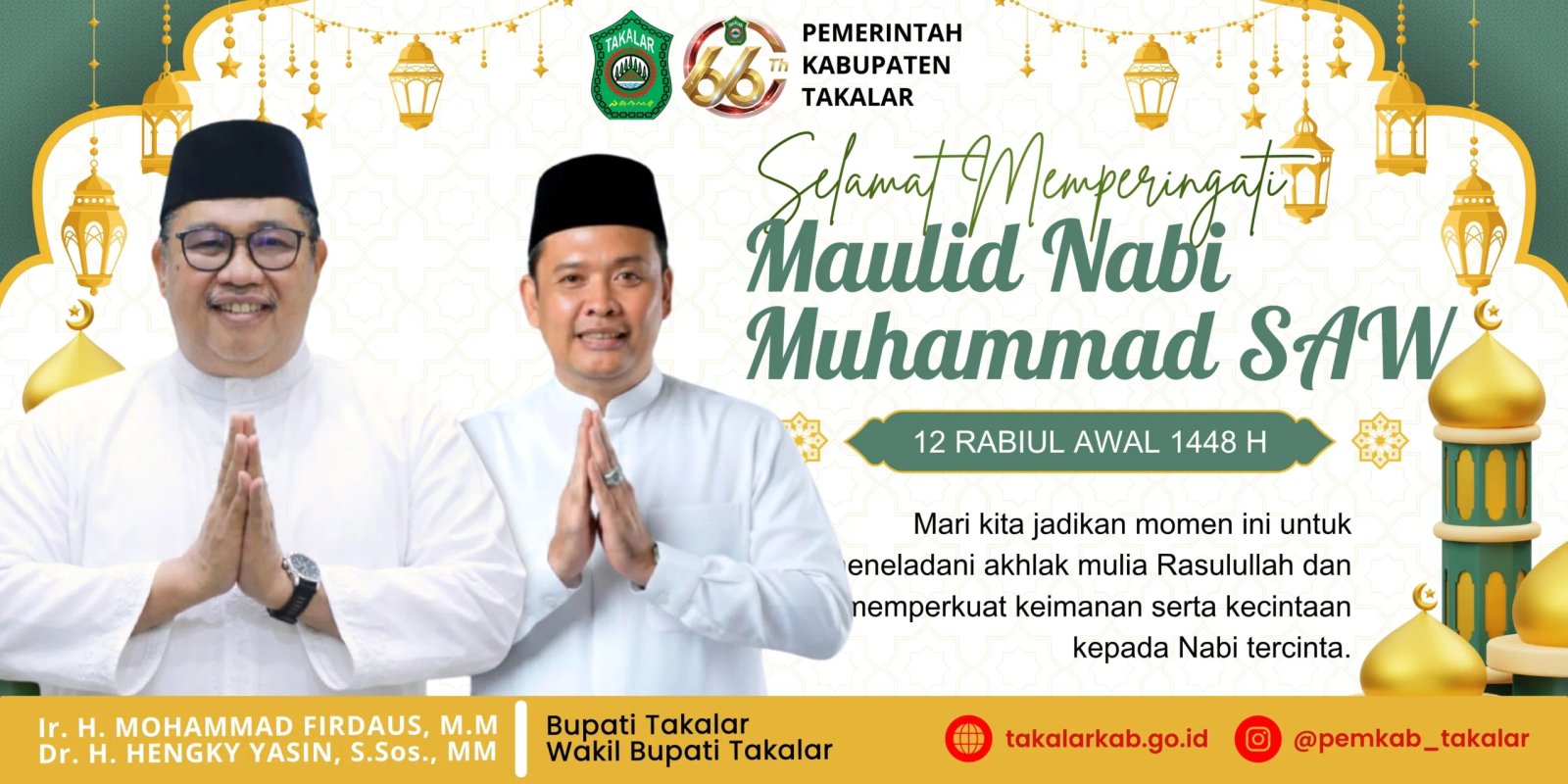 Selamat Memperingati Maulid Nabi Muhammad SAW - Bupati dan Wakil Bupati Takalar Selamat Memperingati Maulid Nabi Muhammad SAW - Bupati dan Wakil Bupati Takalar