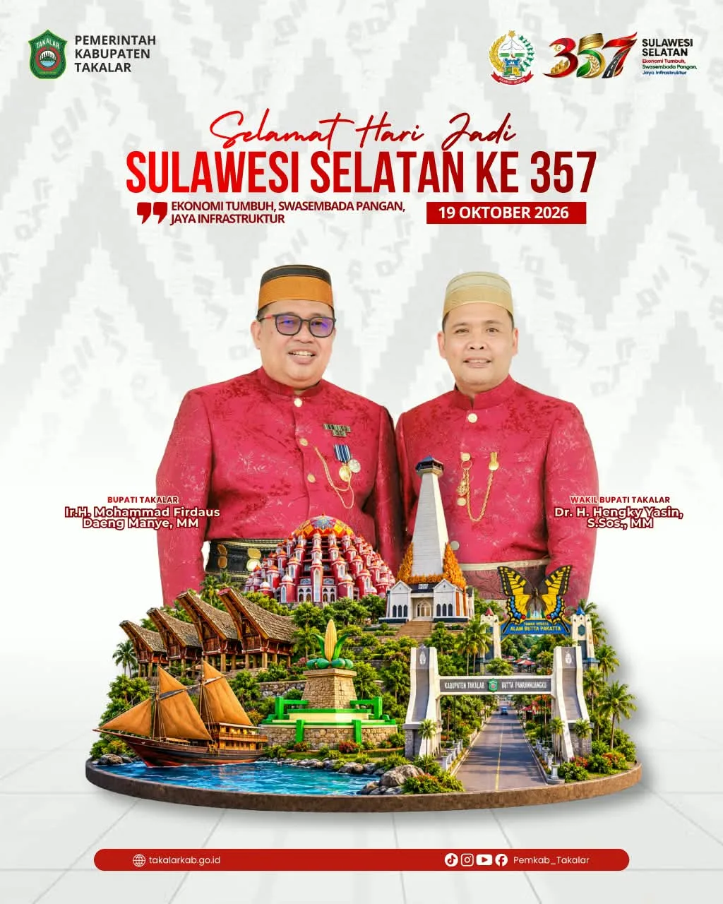 Hut Sulsel ke 357, Bupati dan Wakil Bupati Takalar - Pandunews